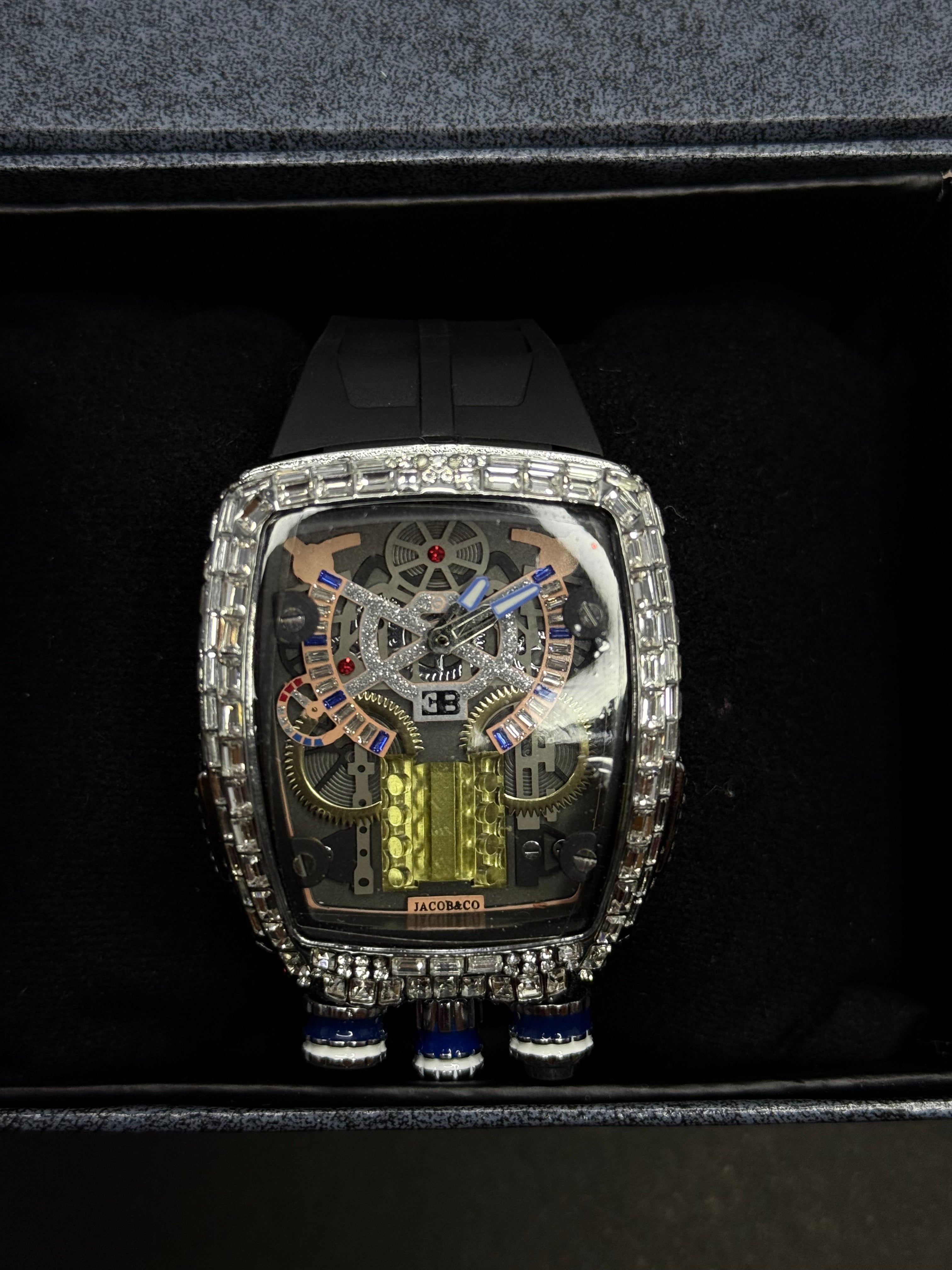 Bugatti crystal black luxury watch diamond bezel shining stones Pakistan