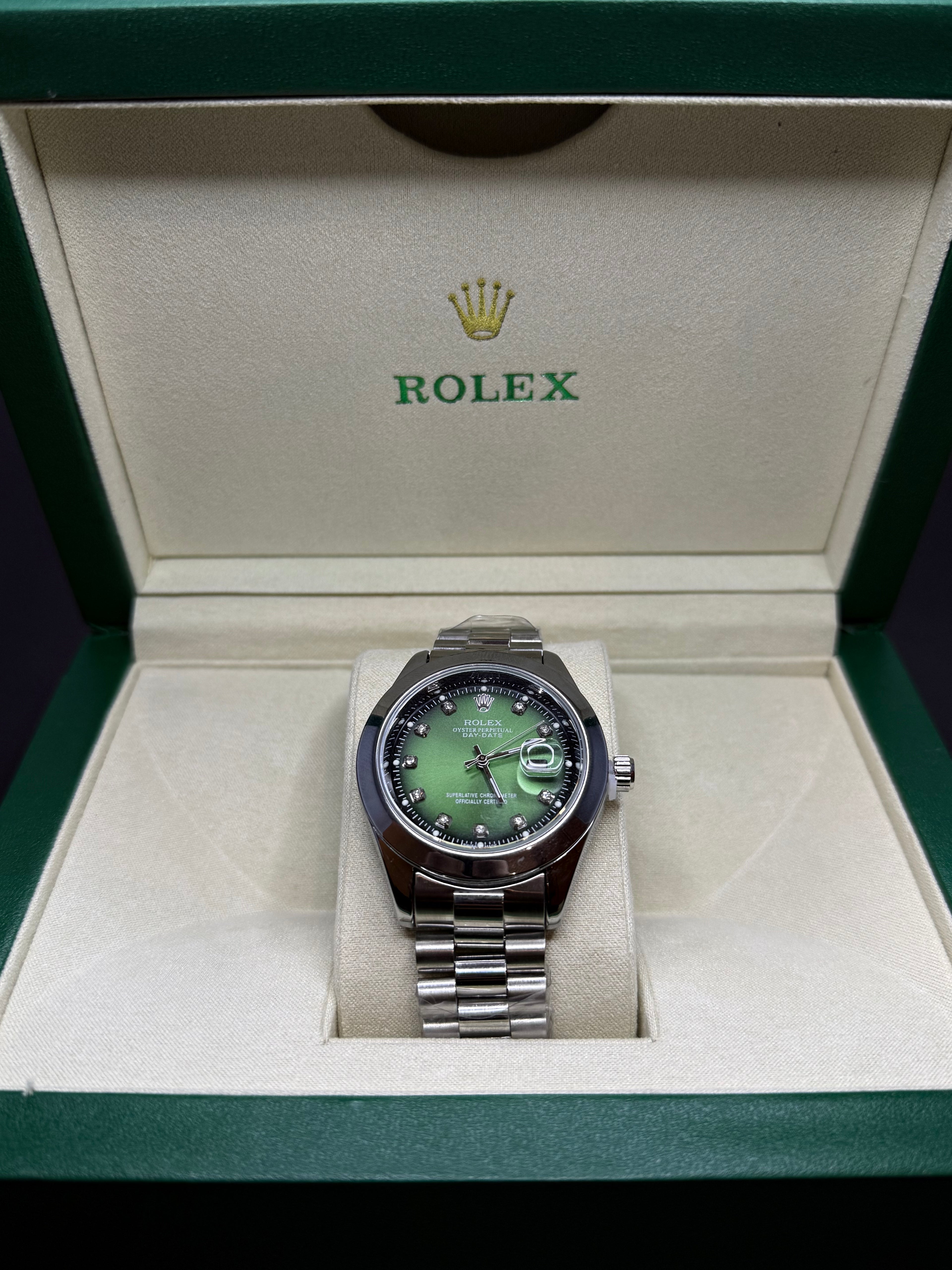 Rolex style silver emerald green luxury watch stainless steel Pakistan