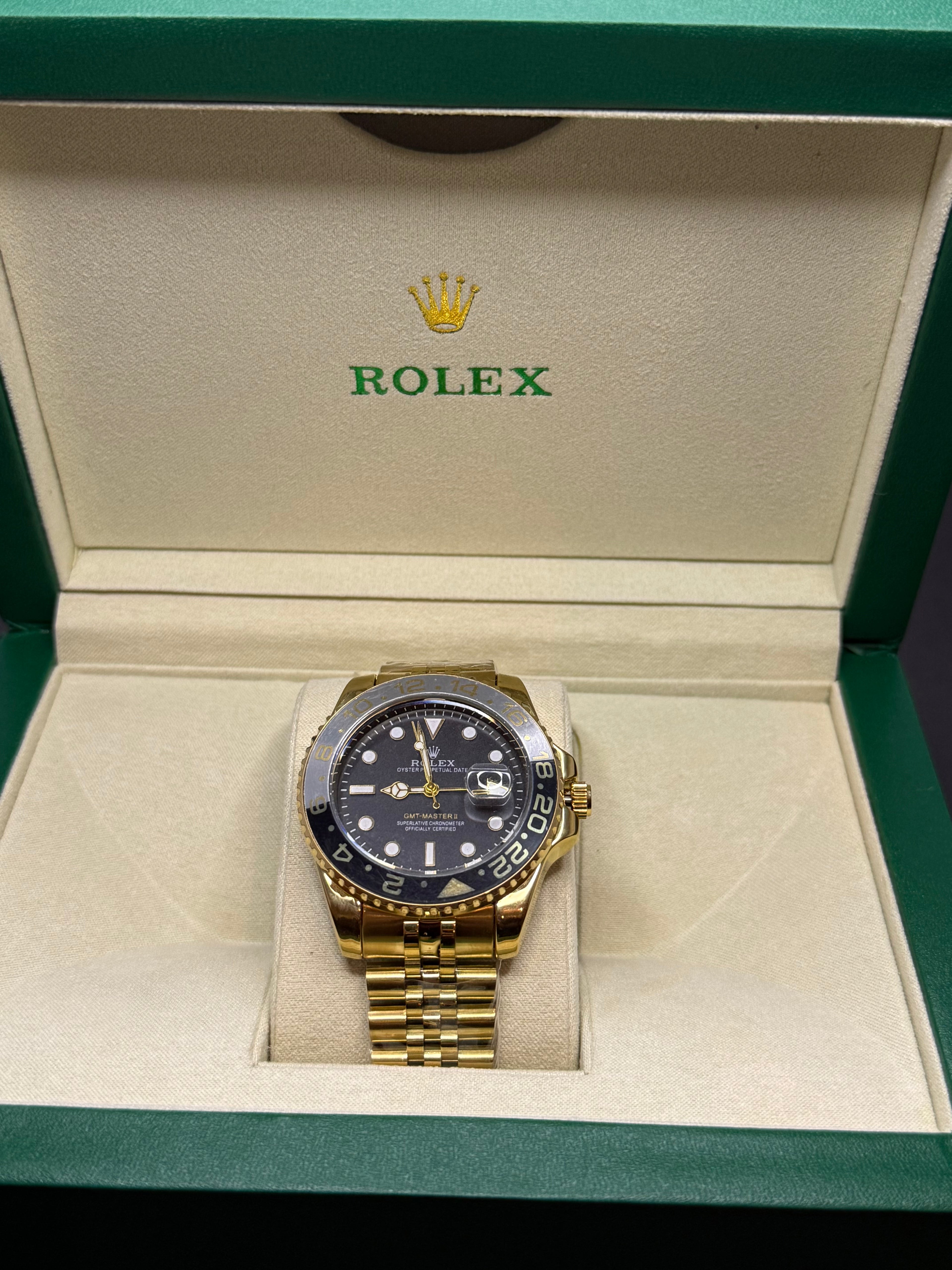 Rolex gold case luxury watch black grey moving dial premium Pakistan