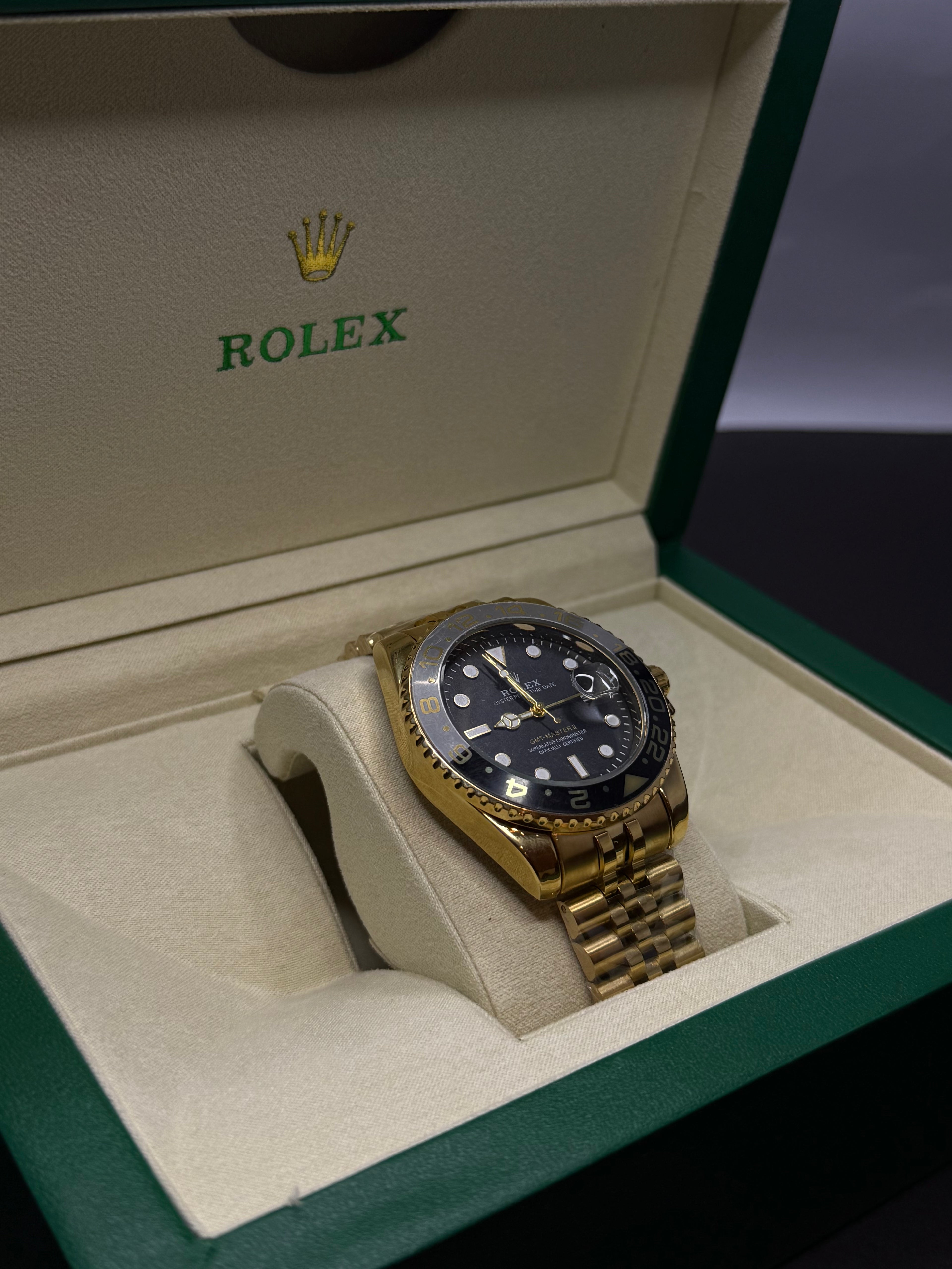 Rolex Gold Case Luxury Watch – Black & Grey Moving Dial - SheikhStore
