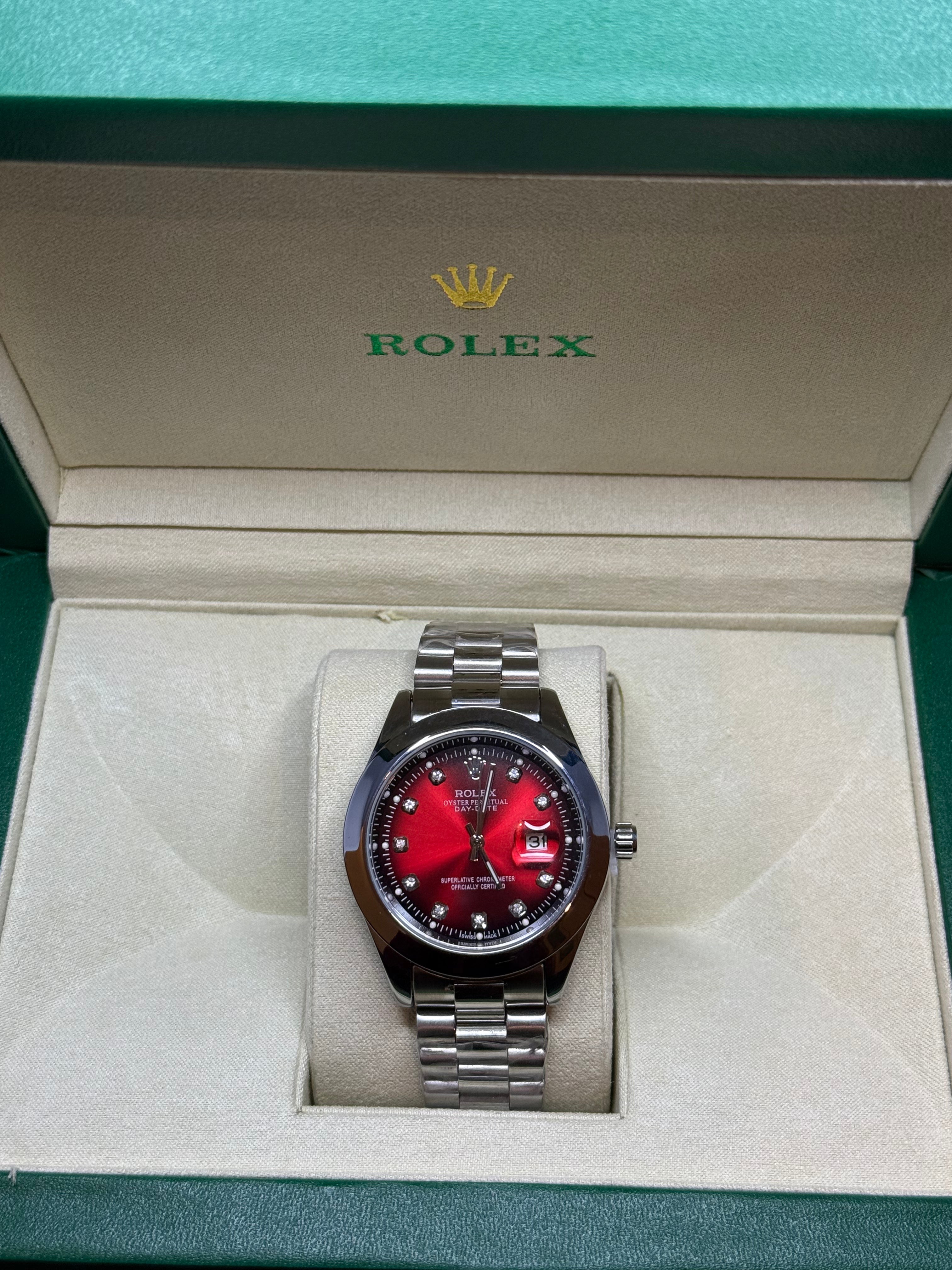 Rolex silver case red dial luxury watch premium timepiece Pakistan
