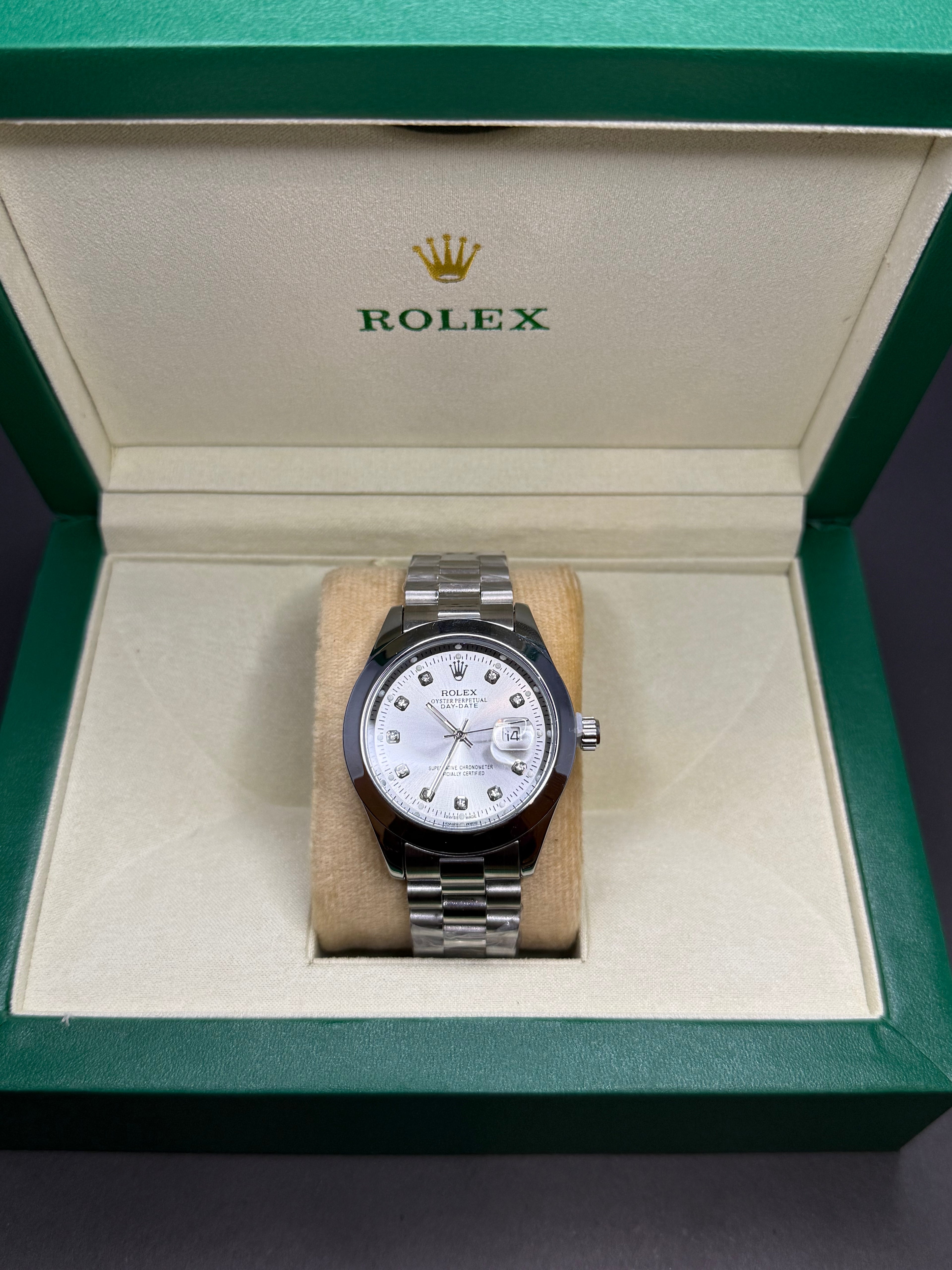 Rolex silver case white dial classic edition luxury watch Pakistan