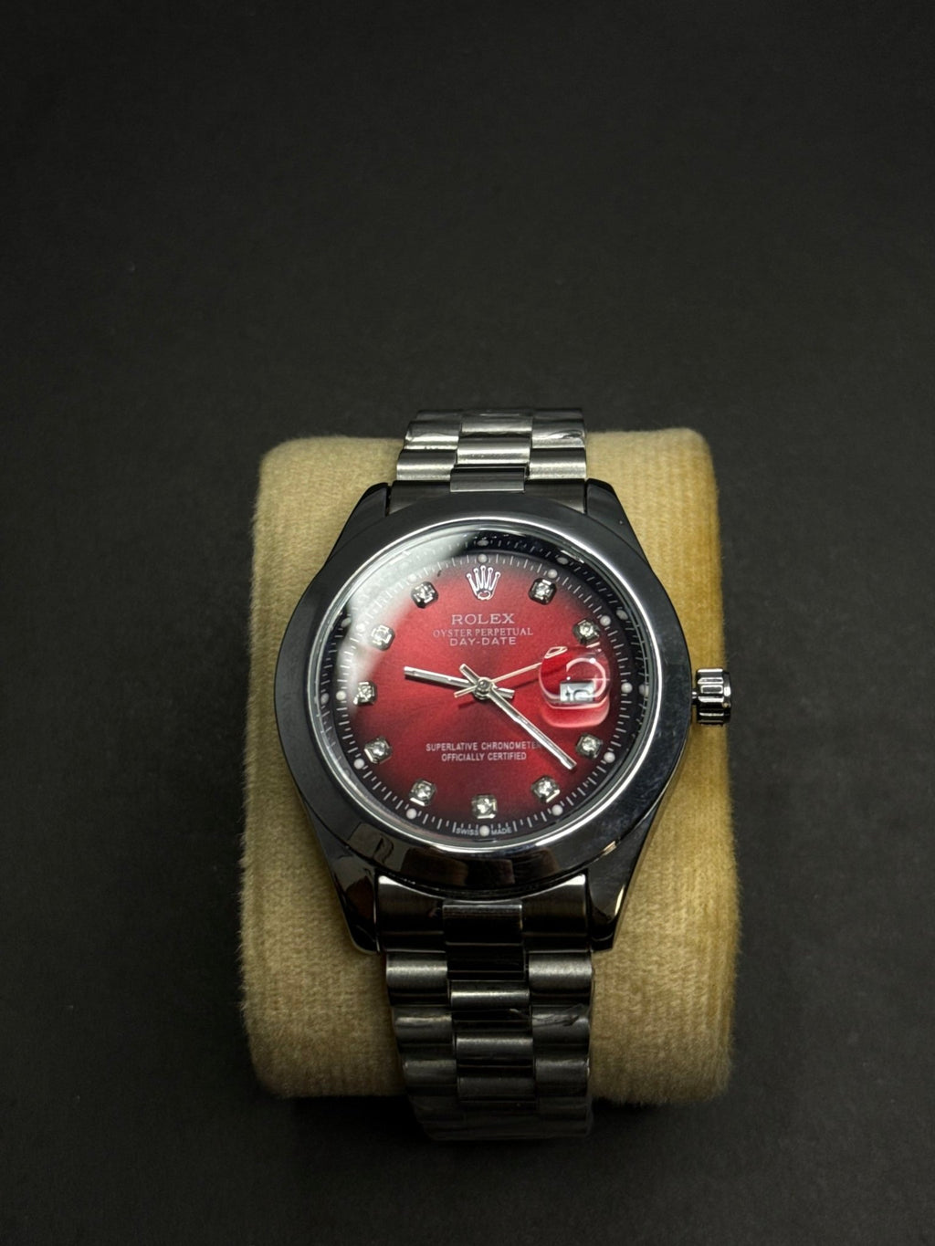 ❤️ Rolex Stainless Steel Red Dial Watch – Premium Edition - sheikhstore