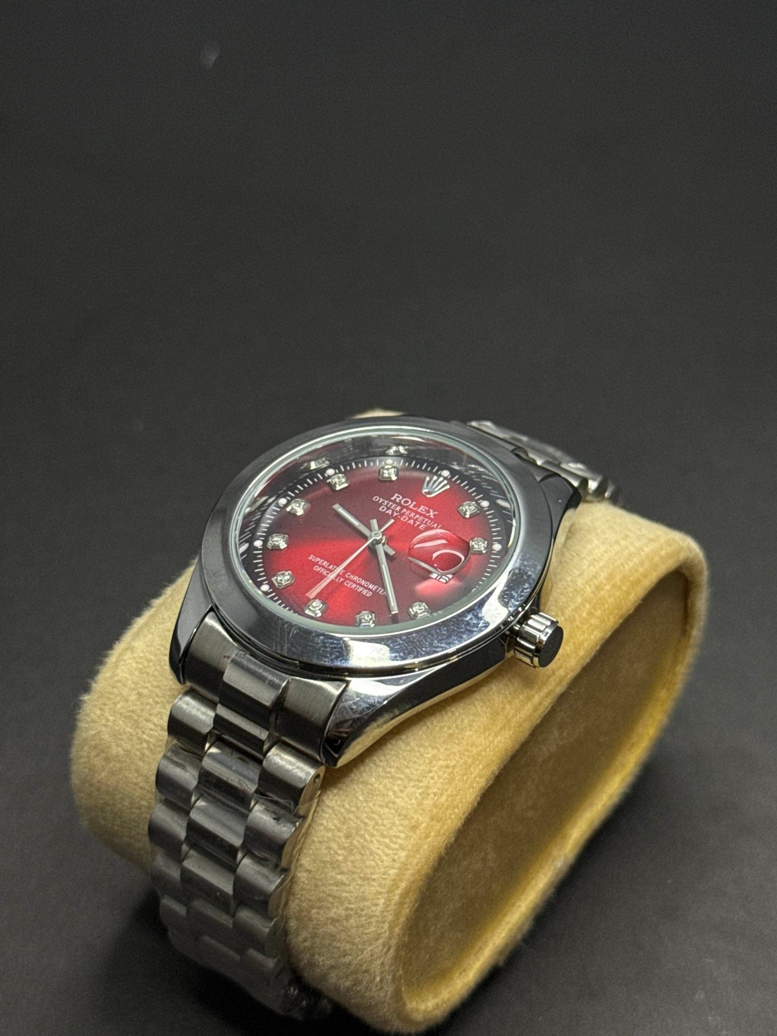 ❤️ Rolex Stainless Steel Red Dial Watch – Premium Edition - sheikhstore
