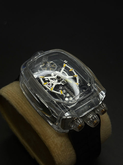 🏎️ Bugatti Chiron Black & Silver Watch – Premium Rubber Strap Edition - sheikhstore