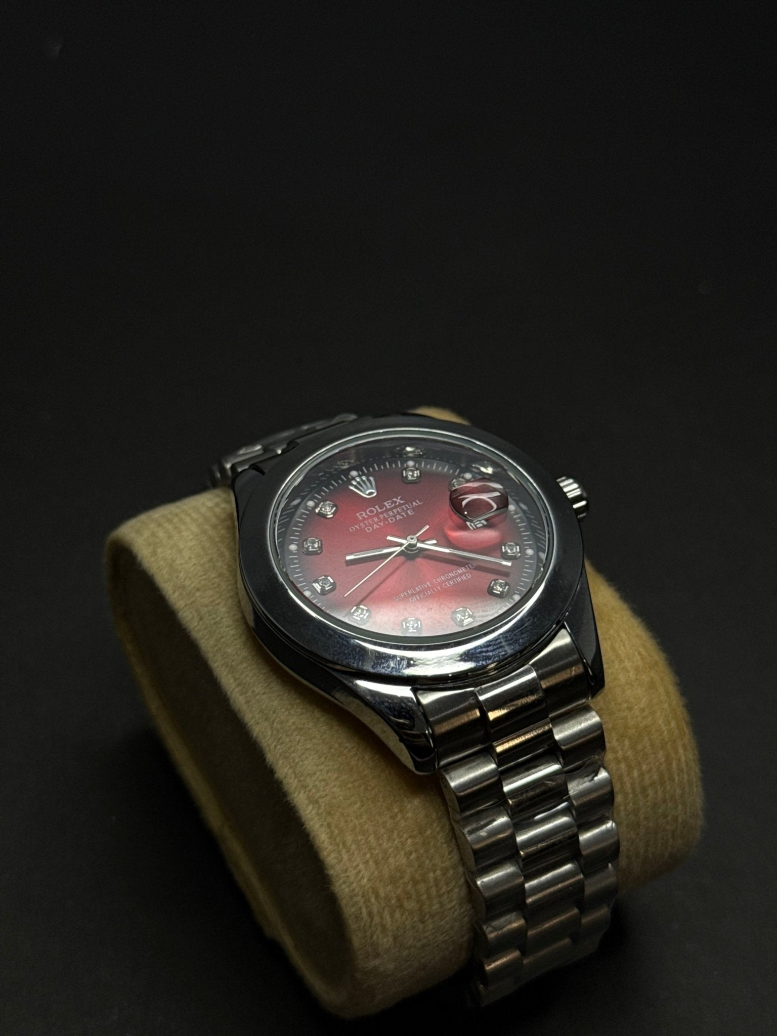 ❤️ Rolex Stainless Steel Red Dial Watch – Premium Edition - sheikhstore